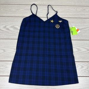 Sam Edelman Women's Chemise Blue Plaid Spaghetti‎ Strap Top Side Slit Size S